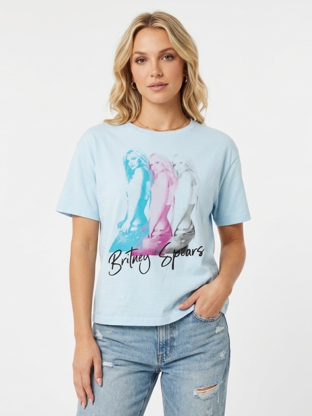 Britney Spears Unisex Graphic T Shirt Y2K Baby Blue Cotton Size L